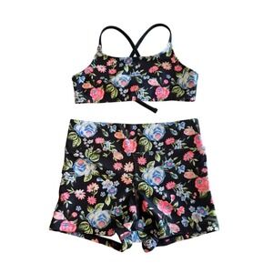Art Class Girls Floral Two Piece Swimsuit Black Pink Blue Size M 8 NWT